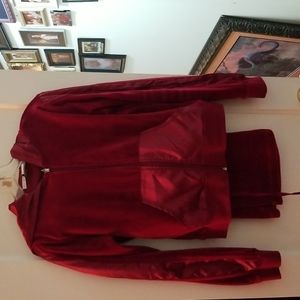 StudioM Plush Velvet &Satin Lounge Hoodie Track Suit Large, Cranberry Red UNWORN
